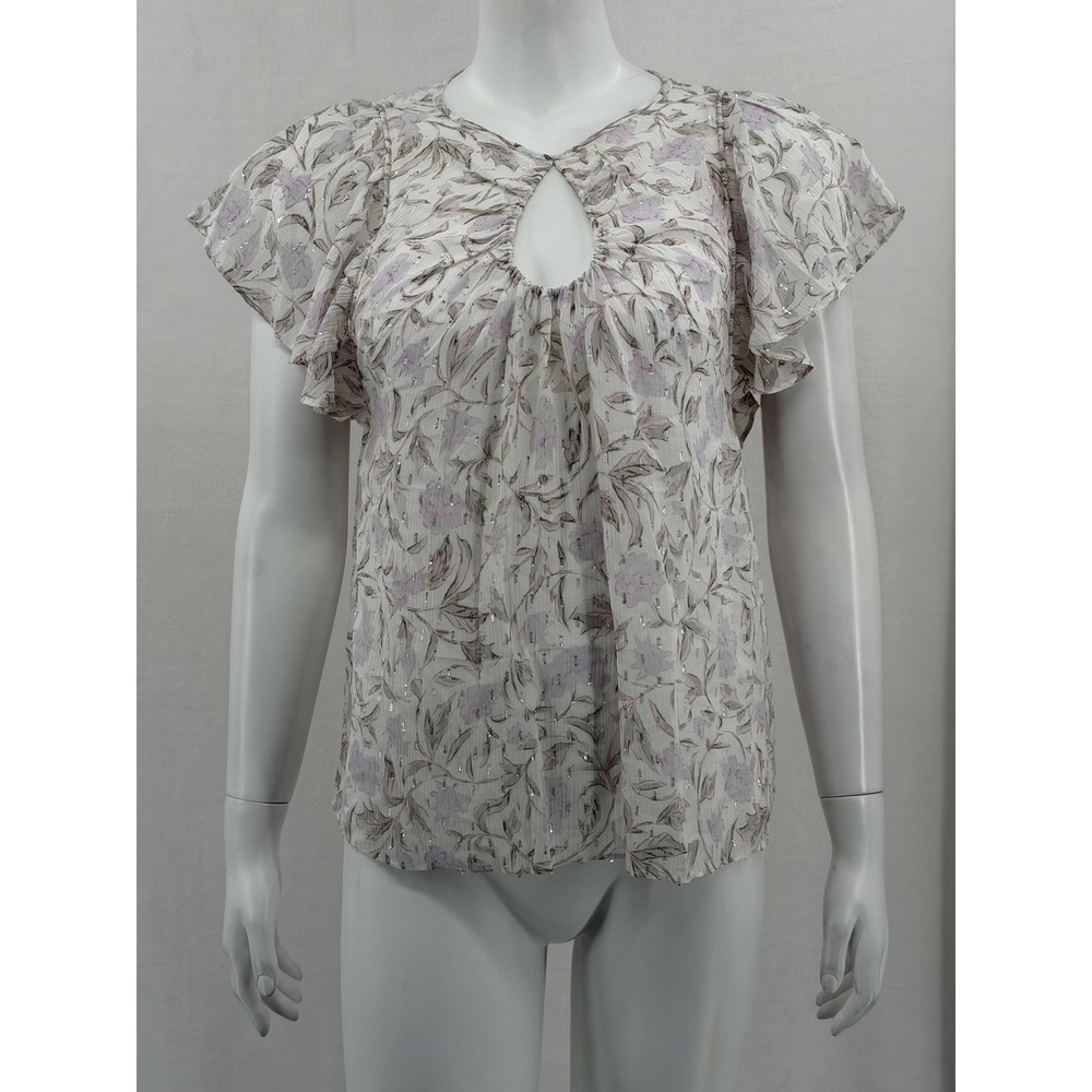 Rebecca Taylor Top Womens 6 Purple Cream Metallic Floral Silk Feminine Fairy